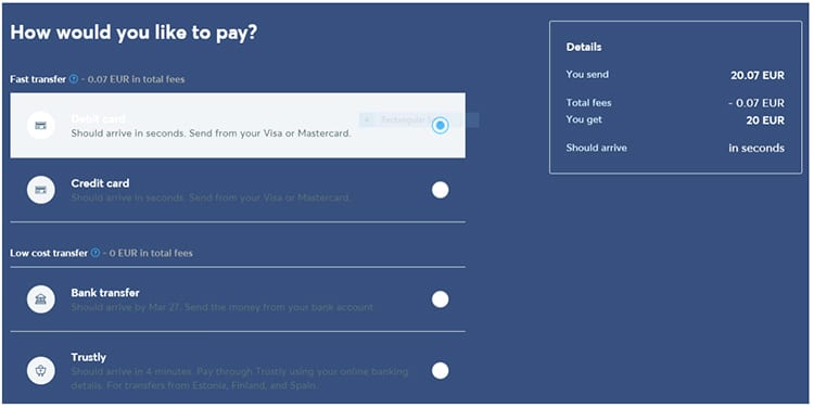Transferwise how to pay