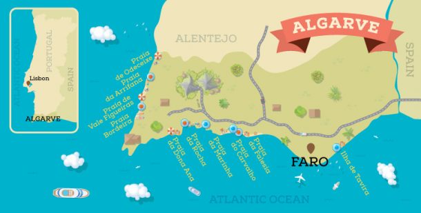 Map Best Algarve Beaches 610x309 