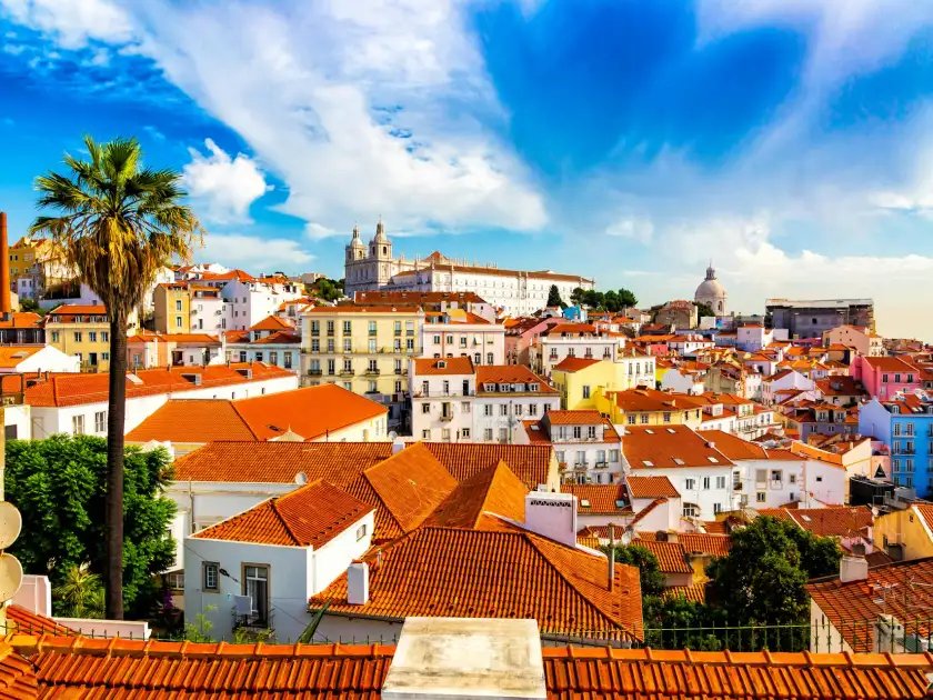 Photo of many colorful buildings in Lisbon, Portugal.